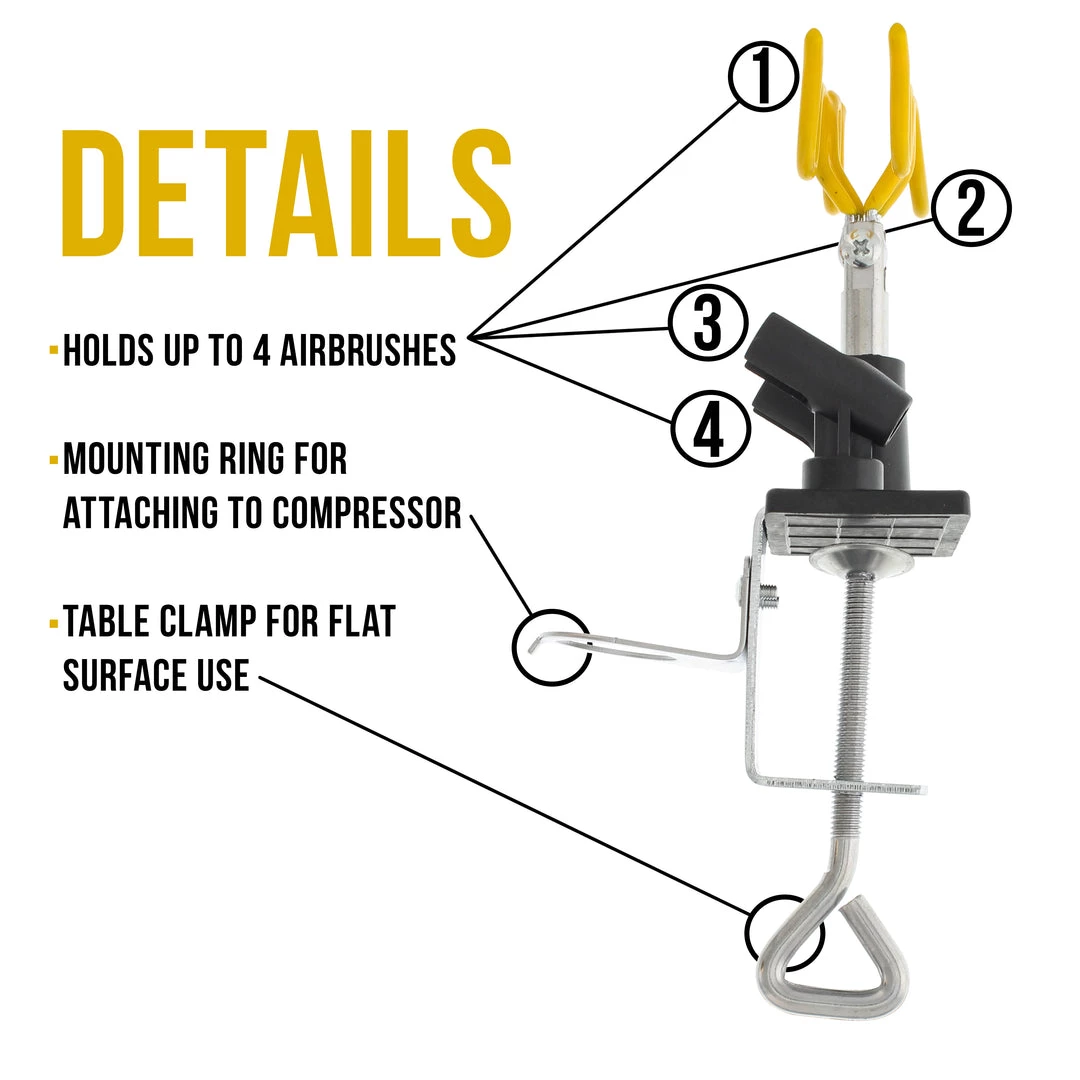Master Airbrush Universal Clamp-on Airbrush Holder. Holds Up To 4 Airbrushes And All Brands, Master, Iwata, Paasche, Badger 4 Master Airbrush Universal Clamp-on Airbrush Holder. Holds Up To 4 Airbrushes And All Brands, Master, Iwata, Paasche, Badger