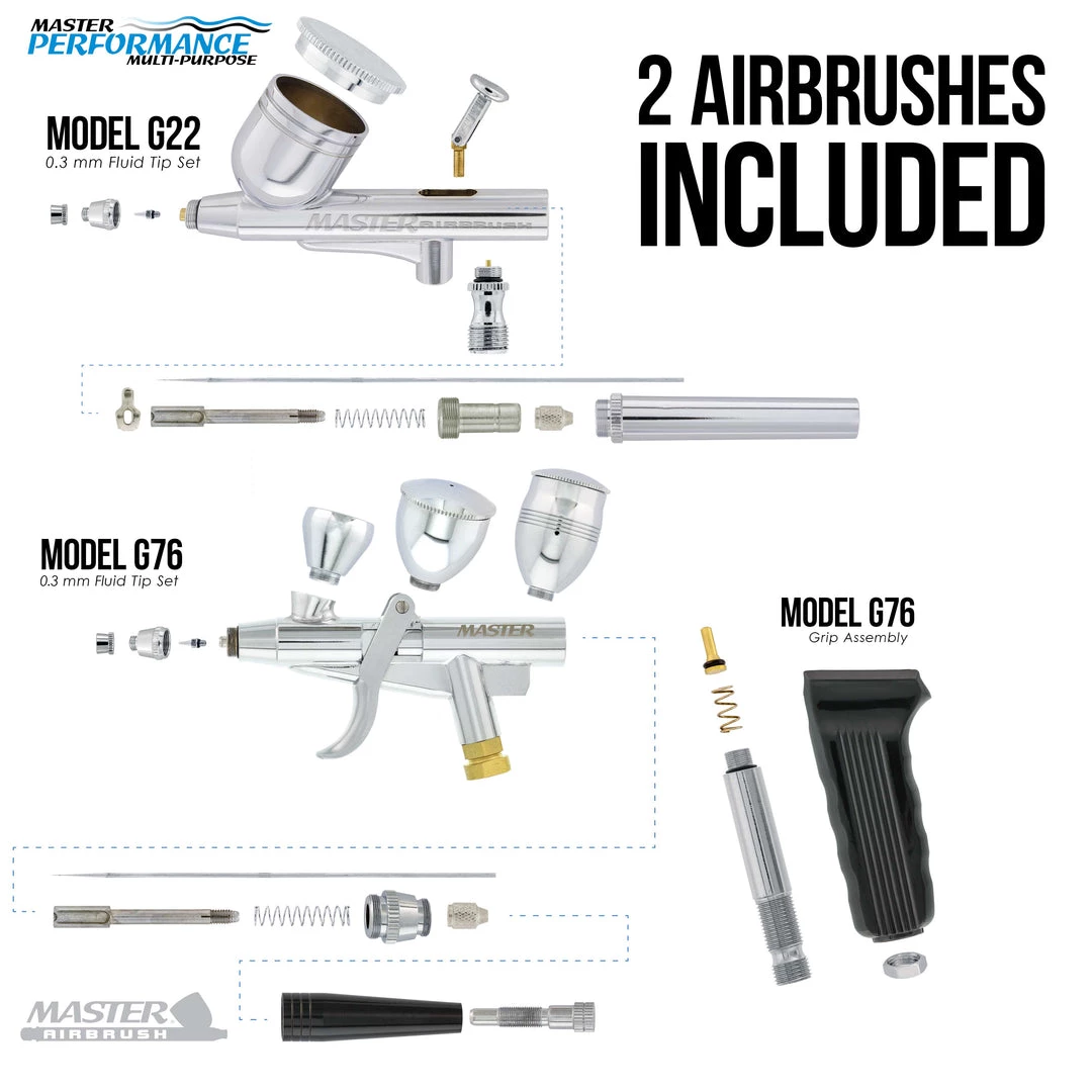 Master Airbrush Cake Decorating Airbrushing System Kit With 12 Color Food Coloring Set - G22 Gravity Feed, G76 Trigger Airbrush, Air Tank Compressor, Guide Booklet 5 Master Airbrush Cake Decorating Airbrushing System Kit With 12 Color Food Coloring Set - G22 Gravity Feed, G76 Trigger Airbrush, Air Tank Compressor, Guide Booklet