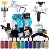 Master Airbrush Cake Decorating Airbrushing System Kit With 12 Color Food Coloring Set - G22 Gravity Feed, G76 Trigger Airbrush, Air Tank Compressor, Guide Booklet