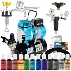 Master Airbrush Cake Decorating Airbrushing System Kit With 12 Color Food Coloring Set - G22 Gravity Feed, G76 Trigger Airbrush, Air Tank Compressor, Guide Booklet