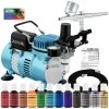 Master Airbrush Cake Decorating Systems Cake Decorating Airbrushing System Kit With A 12 Color Chefmaster Food Coloring Set - G22 Gravity Feed Airbrush, Air Compressor, Guide Booklet