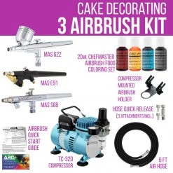 Master Airbrush Cool Runner II Dual Fan Air Compressor Cake Decorating System Kit With 3 Airbrushes, Gravity And Siphon Feed, 4 Color Food Coloring Set - How-to Guide