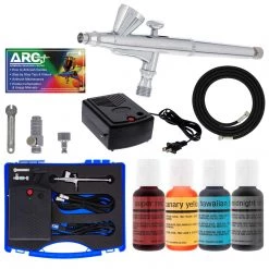 Master Airbrush Cake Decorating Airbrushing System Kit With 4 Chefmaster Food Colors, Gravity Feed Dual-Action Airbrush, Air Compressor, Hose, How-To-Airbrush Guide Cake Decorating Systems