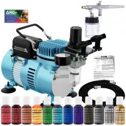 Master Airbrush Cake Decorating Airbrushing System Kit With A Siphon Feed Airbrush, 12 Chefmaster Food Colors, Dual Fan Air Compressor - Hose, Holder, How To Guide Cake Decorating Systems