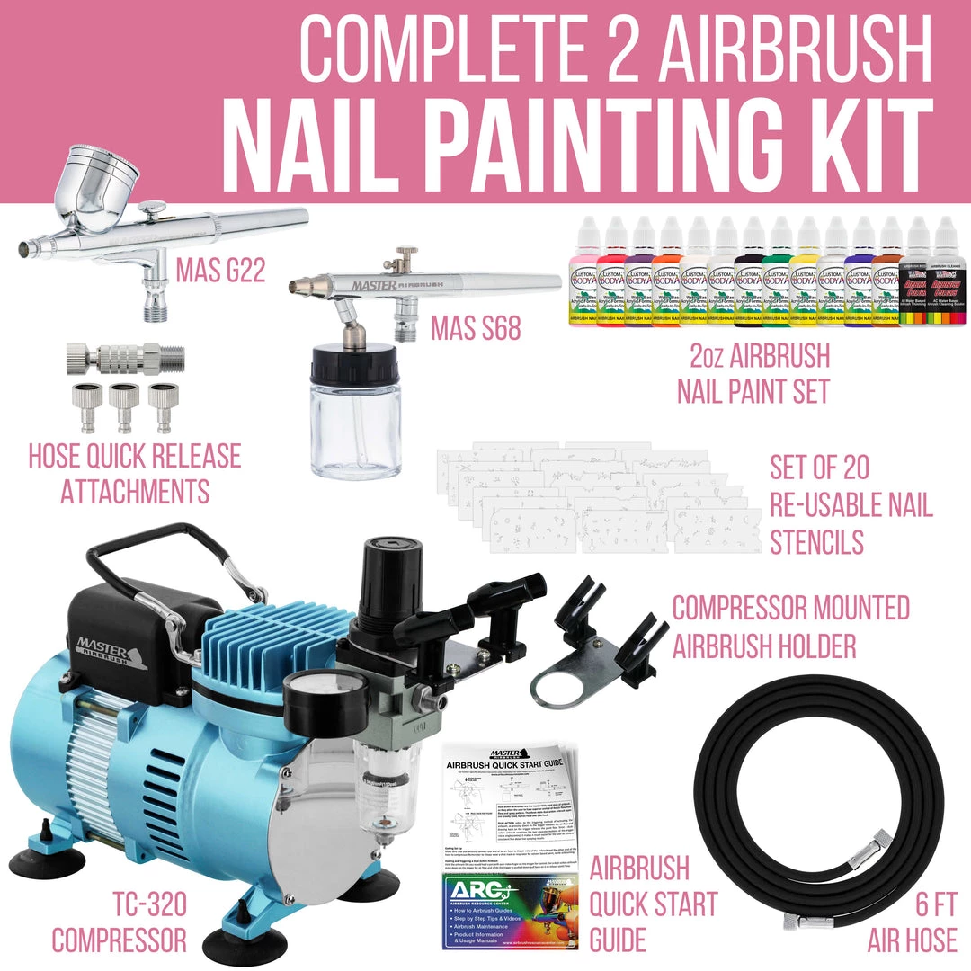 Master Airbrush 2 Airbrush Nail System Kit With 12 Paint Color Set, High Performance Single-Piston Airbrush Air Compressor 4 Master Airbrush 2 Airbrush Nail System Kit With 12 Paint Color Set, High Performance Single-Piston Airbrush Air Compressor