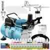 Master Airbrush 2 Airbrush Nail System Kit With 12 Paint Color Set, High Performance Single-Piston Airbrush Air Compressor