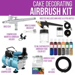 Master Airbrush Cake Decorating Systems Cake Decorating 2 Airbrushing System Kit With 12 Color Food Coloring Set, Pro Cool Runner II Dual Fan Air Compressor - How To Guide