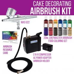 Master Airbrush Cake Decorating Airbrushing System Kit With A Set Of 12 Food Colors, Air Compressor, And How-To-Airbrush Guide Booklet