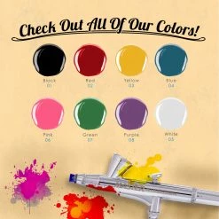 Master Airbrush Cool Runner II Dual Fan Air Compressor Custom Body Art System With Gravity Feed Airbrush, 8 Color Temp Tattoo Paint Set, 100 Stencils Face & Body Art Systems