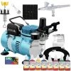 Master Airbrush Cool Runner II Dual Fan Air Compressor Custom Body Art System With Gravity Feed Airbrush, 8 Color Temp Tattoo Paint Set, 100 Stencils Face & Body Art Systems