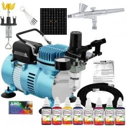 Master Airbrush Cool Runner II Dual Fan Air Compressor Custom Body Art System With Gravity Feed Airbrush, 8 Color Temp Tattoo Paint Set, 100 Stencils Face & Body Art Systems