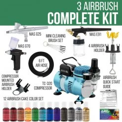 Master Airbrush Cake Decorating Systems Cool Runner II Dual Fan Air Compressor Pro Cake Decorating System Kit With 3 Airbrushes, 12 Color Food Coloring Set - How-To Guide