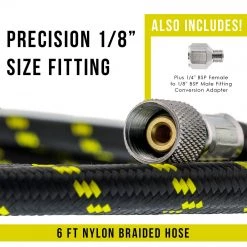 Master Airbrush Airbrush Hoses Premium 6 Foot Nylon Braided Airbrush Hose With 1/8" BSP Size Fittings Plus A 1/4" BSP Female To 1/8" BSP Male Fitting Conversion Adapter