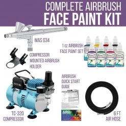 Master Airbrush Airbrushing System Kit With 8 Color Water-Based Face & Body Art Paint Set, Cool Runner II Dual Fan Air Compressor - Washable Temporary Tattoo