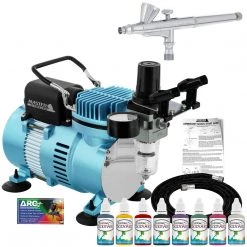 Master Airbrush Airbrushing System Kit With 8 Color Water-Based Face & Body Art Paint Set, Cool Runner II Dual Fan Air Compressor - Washable Temporary Tattoo