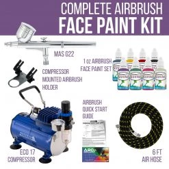 Master Airbrush Face & Body Art Airbrush Kit With G22 Airbrush, Single-Piston Airbrush Air Compressor, Air Hose & 8 Custom Body Art Water Based Face Paint Colors Face & Body Art Systems
