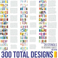 Master Airbrush Airbrush Nail Stencils - Design Series Set # 10 Includes 20 Individual Nail Templates With 20 Designs Each For A Total Of 400 Designs Of Series #10
