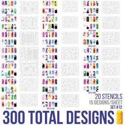 Master Airbrush Airbrush Nail Stencils - Design Series Set # 12 Includes 20 Individual Nail Templates With 18 Designs Each For A Total Of 360 Designs Of Series #12