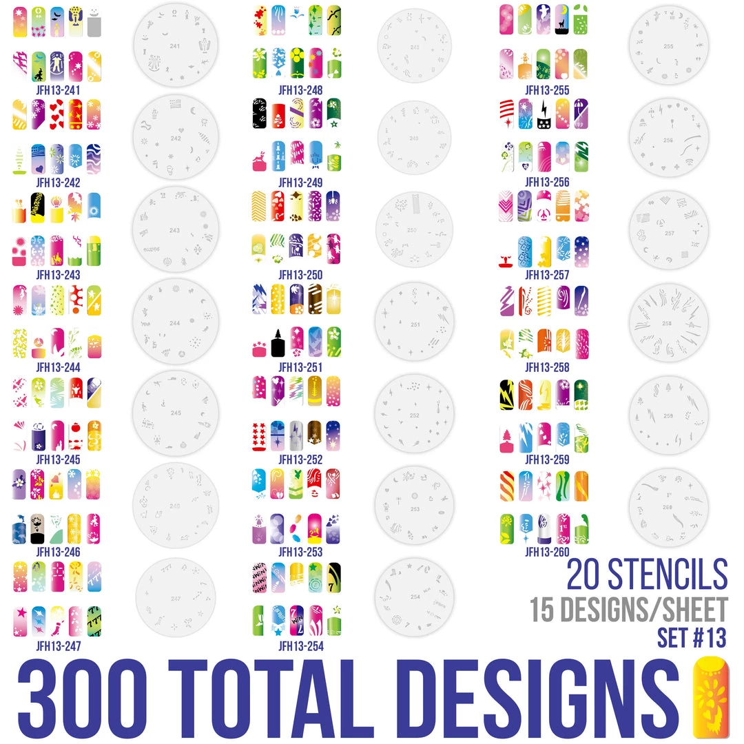 Master Airbrush Airbrush Nail Stencils - Design Series Set # 13 Includes 20 Individual Nail Templates With 17 Designs Each For A Total Of 340 Designs Of Series #13 4 Master Airbrush Airbrush Nail Stencils - Design Series Set # 13 Includes 20 Individual Nail Templates With 17 Designs Each For A Total Of 340 Designs Of Series #13