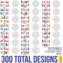 Master Airbrush Airbrush Nail Stencils - Design Series Set # 1 Includes 20 Individual Nail Templates With 13 Designs Each For A Total 260 Designs Of Series #1