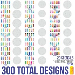 Master Airbrush Airbrush Nail Stencils - Design Series Set # 2 Includes 20 Individual Nail Templates With 16 Designs Each For A Total 320 Designs Of Series #2