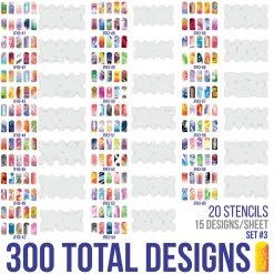 Master Airbrush Airbrush Nail Stencils - Design Series Set # 3 Includes 20 Individual Nail Templates With 12 Designs Each For A Total Of 240 Designs Of Series #3