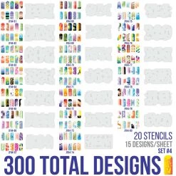 Master Airbrush Airbrush Nail Stencils - Design Series Set # 4 Includes 20 Individual Nail Templates With 16 Designs Each For A Total Of 320 Designs Of Series #4