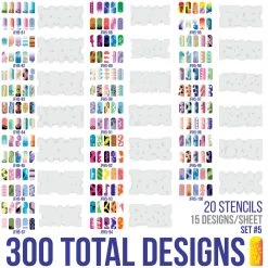 Master Airbrush Airbrush Nail Stencils - Design Series Set # 5 Includes 20 Individual Nail Templates With 13 Designs Each For A Total Of 260 Designs Of Series #5