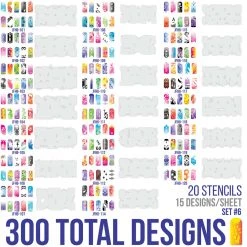 Master Airbrush Airbrush Nail Stencils - Design Series Set # 6 Includes 20 Individual Nail Templates With 14 Designs Each For A Total Of 280 Designs Of Series #6