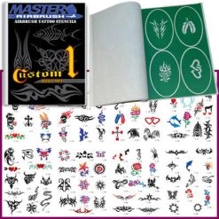 Master Airbrush Temporary Tattoo Stencils Booklet Set 1 With 100 Different Self-Adhesive Reusable Stencil Designs Airbrush Tattoo Stencils