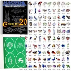 Master Airbrush Temporary Tattoo Stencils Booklet Set 20 With 110 Different Self-Adhesive Reusable Stencil Designs