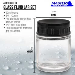 Master Airbrush Airbrush Cups & Jars 10 Pack TB-001 Empty 3/4 Ounce (22cc) Glass Jar Bottles With Plastic Lids, Paint Storage Bottles, Jars Screw Into Siphon Feed Airbrush Lid Assemblies