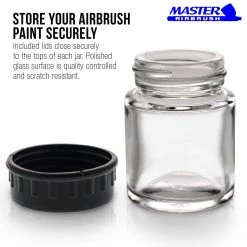 Master Airbrush Airbrush Cups & Jars 10 Pack TB-001 Empty 3/4 Ounce (22cc) Glass Jar Bottles With Plastic Lids, Paint Storage Bottles, Jars Screw Into Siphon Feed Airbrush Lid Assemblies