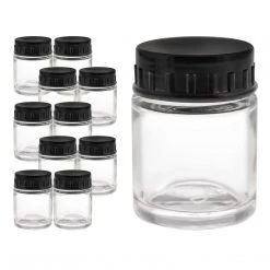 Master Airbrush Airbrush Cups & Jars 10 Pack TB-001 Empty 3/4 Ounce (22cc) Glass Jar Bottles With Plastic Lids, Paint Storage Bottles, Jars Screw Into Siphon Feed Airbrush Lid Assemblies