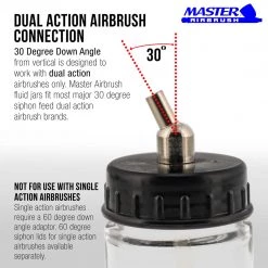 10 Pack Of Master Airbrush TB-002 3/4 Oz Glass Jar Bottles With 30 Degree Down Angle Adaptor Lid Assembly - Dual-Action Siphon Airbrush Cups & Jars