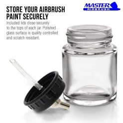 10 Pack Of Master Airbrush TB-002 3/4 Oz Glass Jar Bottles With 30 Degree Down Angle Adaptor Lid Assembly - Dual-Action Siphon Airbrush Cups & Jars