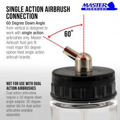 10 Pack Master Airbrush TB-003, 3/4 Oz Glass Jar Bottles With 60 Degree Down Angle Adaptor Lid Assembly, Single-Action Siphon Airbrush Cups & Jars