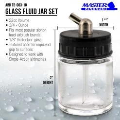 10 Pack Master Airbrush TB-003, 3/4 Oz Glass Jar Bottles With 60 Degree Down Angle Adaptor Lid Assembly, Single-Action Siphon Airbrush Cups & Jars