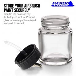 10 Pack Master Airbrush TB-003, 3/4 Oz Glass Jar Bottles With 60 Degree Down Angle Adaptor Lid Assembly, Single-Action Siphon Airbrush Cups & Jars