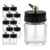 10 Pack Master Airbrush TB-003, 3/4 Oz Glass Jar Bottles With 60 Degree Down Angle Adaptor Lid Assembly, Single-Action Siphon Airbrush Cups & Jars