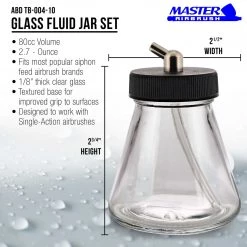 10 Pack Master Airbrush TB-004, 2.7 Oz Glass Jar Bottles With 60 Degree Down Angle Adaptor Lid Assembly, Single-Action Siphon Airbrush Cups & Jars