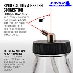 10 Pack Master Airbrush TB-004, 2.7 Oz Glass Jar Bottles With 60 Degree Down Angle Adaptor Lid Assembly, Single-Action Siphon Airbrush Cups & Jars