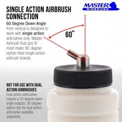 10 Pack Master Airbrush TB-004, 2.7oz Plastic Jar Bottles With 60Â­ Down Angle Adaptor Lid Assembly, Single-Action Siphon Airbrush Cups & Jars