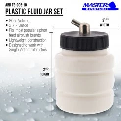 10 Pack Master Airbrush TB-004, 2.7oz Plastic Jar Bottles With 60Â­ Down Angle Adaptor Lid Assembly, Single-Action Siphon Airbrush Cups & Jars