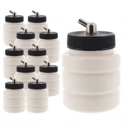 10 Pack Master Airbrush TB-004, 2.7oz Plastic Jar Bottles With 60Â­ Down Angle Adaptor Lid Assembly, Single-Action Siphon Airbrush Cups & Jars