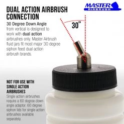 10 Pack Master Airbrush TB-006, 2.7 Oz Plastic Jar Bottles With 30 Degree Down Angle Adaptor Lid Assembly, Dual-Action Siphon Airbrush Cups & Jars