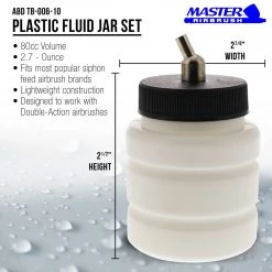 10 Pack Master Airbrush TB-006, 2.7 Oz Plastic Jar Bottles With 30 Degree Down Angle Adaptor Lid Assembly, Dual-Action Siphon Airbrush Cups & Jars