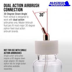 10 Pack Master Airbrush TB-009, 3.4oz Plastic Jar Bottles With 30 Degrees Down Angle Adaptor Lid Assembly, Dual-Action Siphon Airbrush Cups & Jars