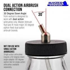 Master Airbrush Airbrush Cups & Jars (Pack Of 10) TB-010 Empty 2.7-Ounce (80cc) Glass Jar Bottles With 30 Degree­ Down Angle Adaptor Lid Assembly - Fits Dual-Action Siphon Feed Airbrushes