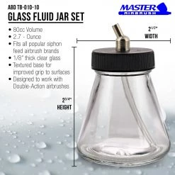 Master Airbrush Airbrush Cups & Jars (Pack Of 10) TB-010 Empty 2.7-Ounce (80cc) Glass Jar Bottles With 30 Degree­ Down Angle Adaptor Lid Assembly - Fits Dual-Action Siphon Feed Airbrushes